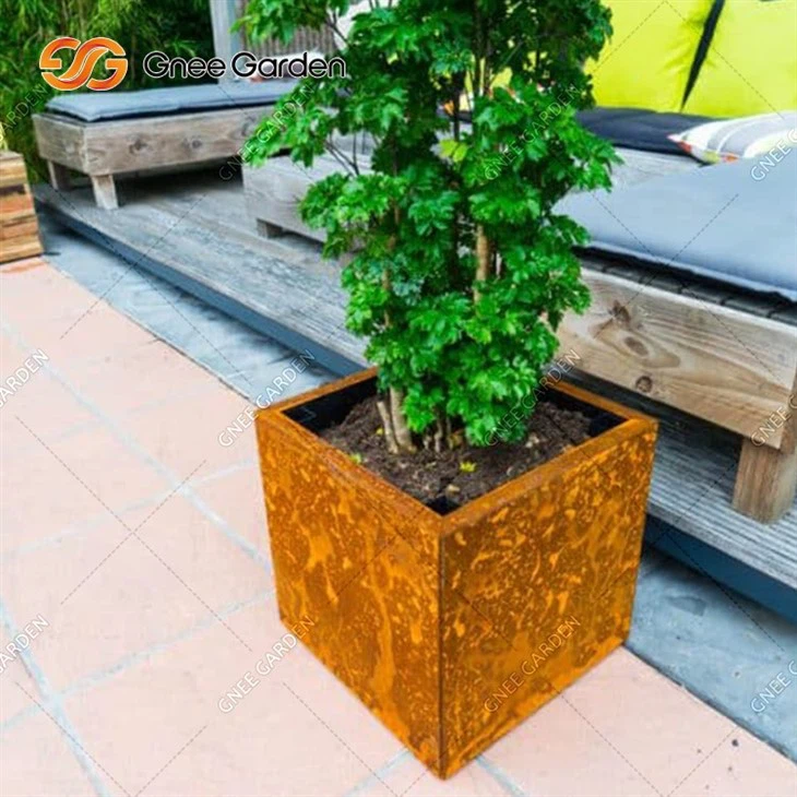 Cube Corten Steel Metal Plant Containers
