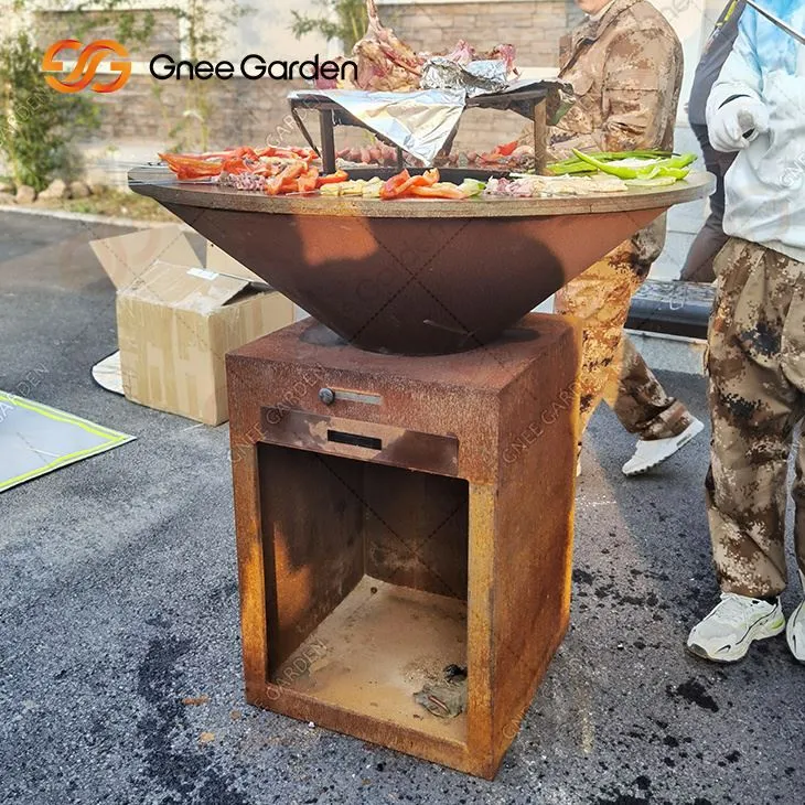 Πυροσβεστικός λάκκος Corten Steel που καίει ξύλο με πλάκα Bbq