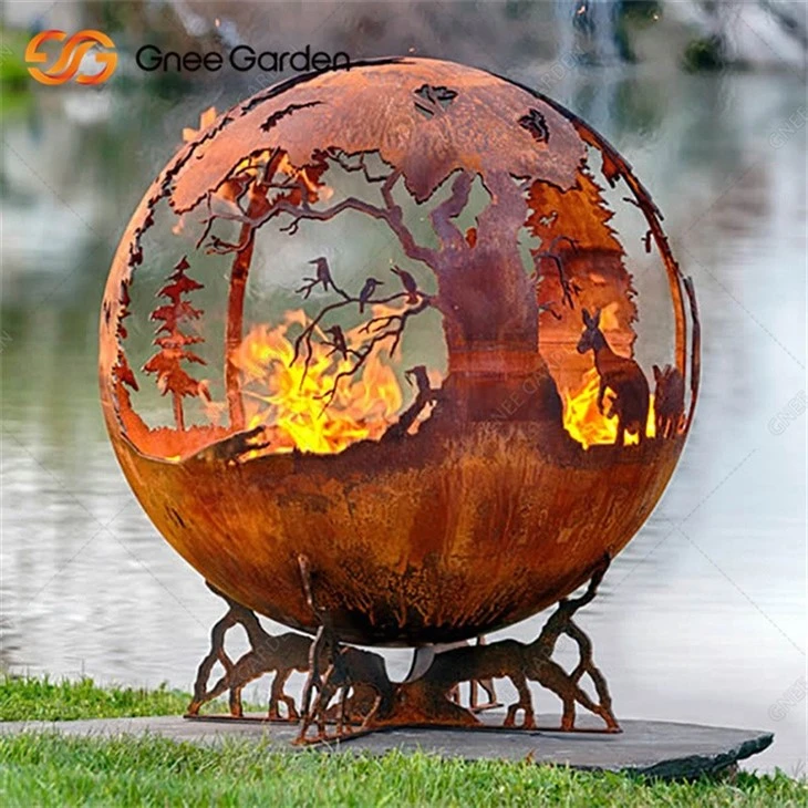 Outdoor Corten Steel Firepit Ball